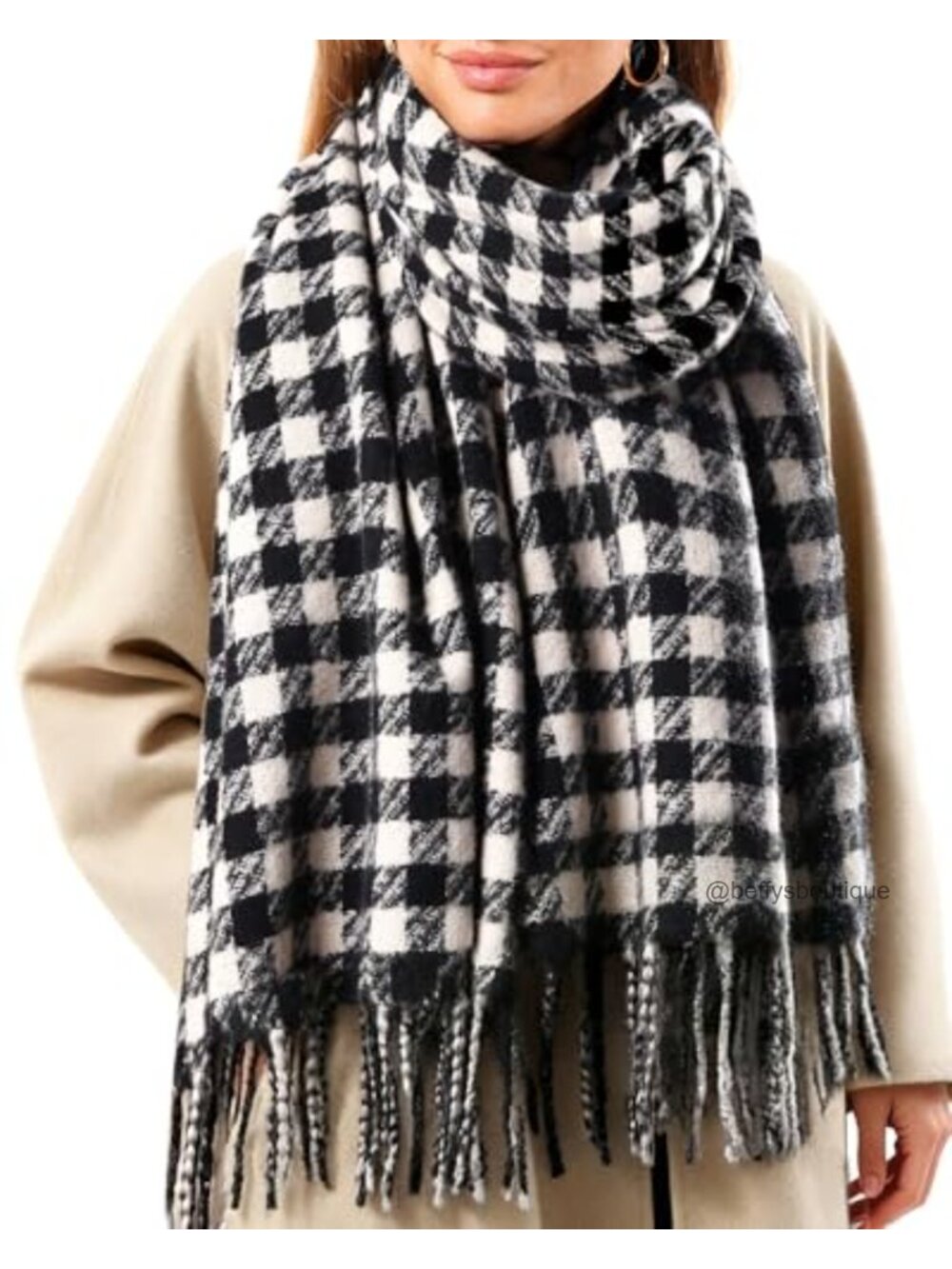 Wnter Plaid Scarf with Tassels Oversized Shawl Wrap Soft Warm